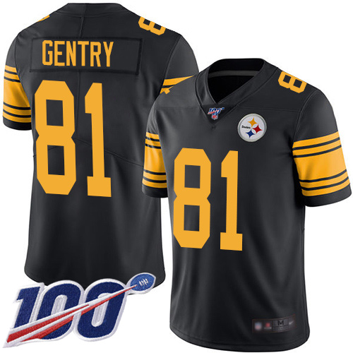 Youth Pittsburgh Steelers Football 81 Limited Black Zach Gentry 100th Season Rush Vapor Untouchable Nike NFL Jersey